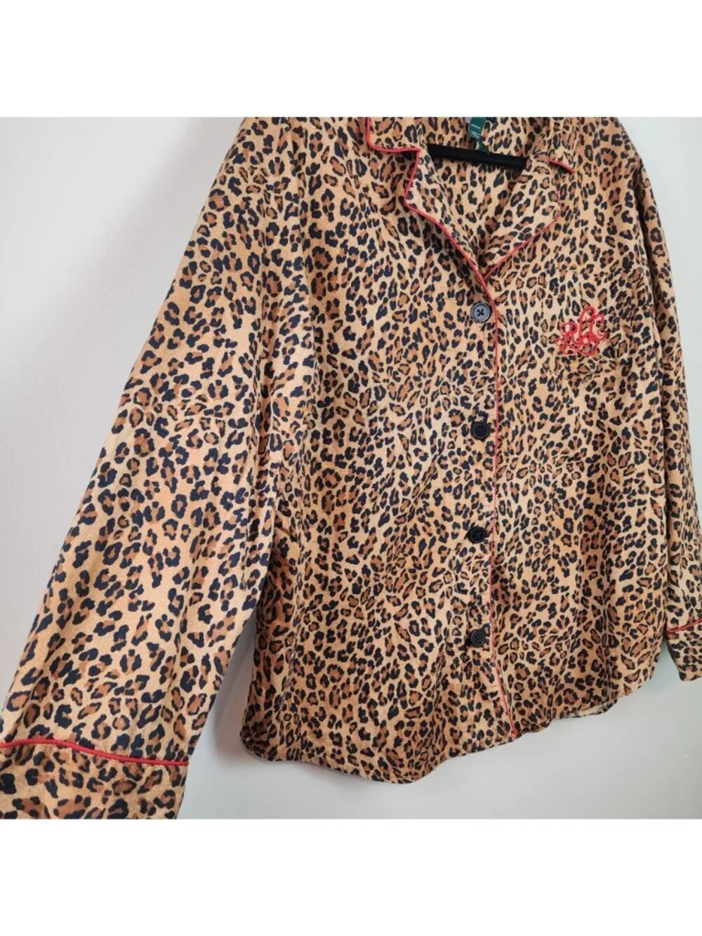 Lauren Ralph Lauren sz XL women pajama top animal print embroidered logo pocket